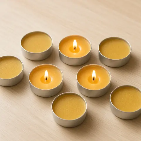 Illustrative photo for Big Dipper Wax Works Pure Beeswax Tealight Candles, 48 Pack