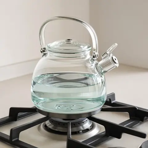 Illustrative photo for Cafe Brew Collection Glass Stovetop Whistling Kettle