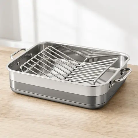 Illustrative photo for Cuisinart MultiClad Pro 16-Inch Stainless Roasting Pan with Rack (MCPS117-16BRP1)