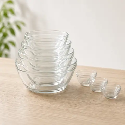 Illustrative photo for Duralex Lys Stackable 10-Piece Glass Bowl Set, Made in France