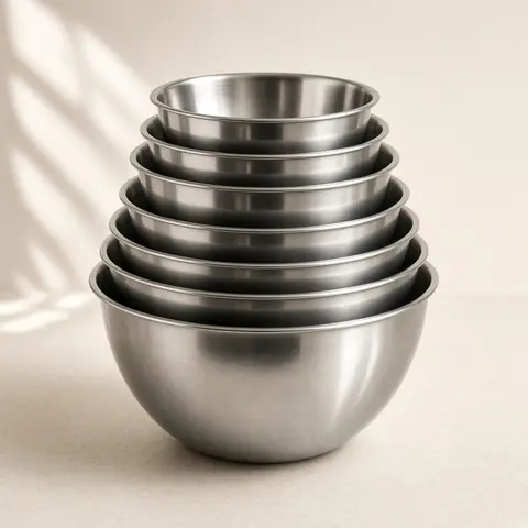 Illustrative photo for FineDine Stainless Steel Mixing Bowls, 6-Piece