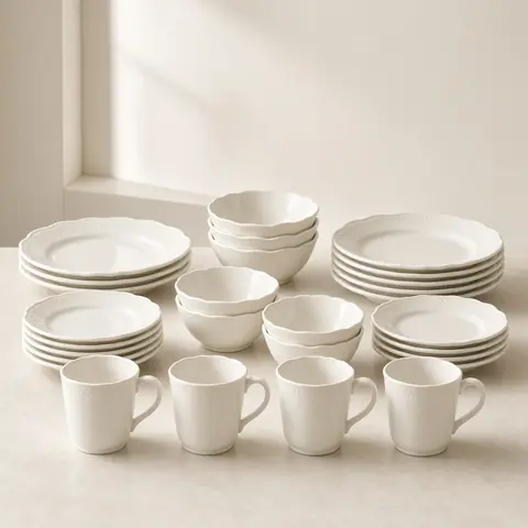 Illustrative photo for MALACASA Amelia 24-Piece White Porcelain Dinnerware Set, Service for 6