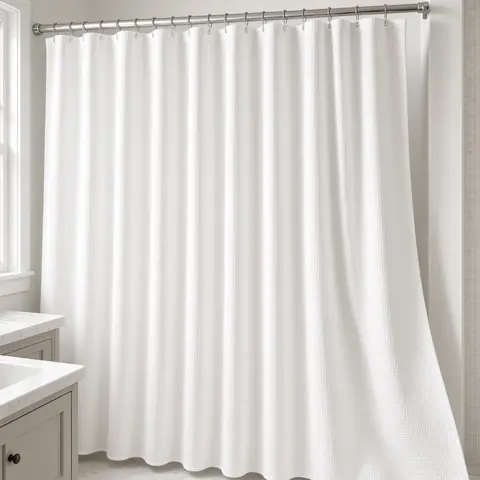 Illustrative photo for 100% Pure Cotton Shower Curtain, White, 72" x 72"