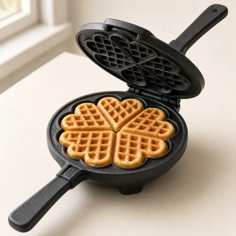 Illustrative photo for Sircles Cast Iron Waffle Maker, 4 Square Belgian Waffles