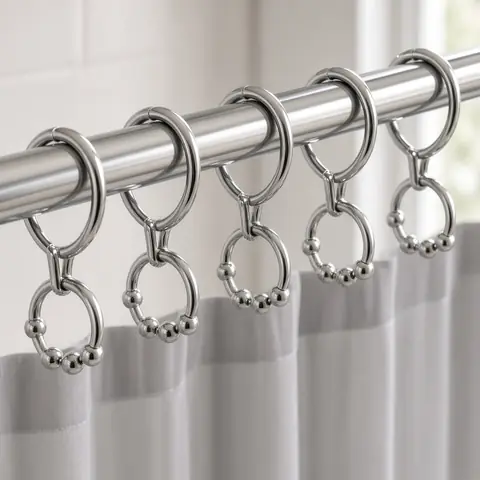 Illustrative photo for Uigos Stainless Steel Shower Curtain Rings with Roller Balls, 12